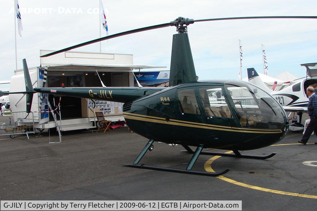 G-JILY, 2000 Robinson R44 Raven C/N 0959, Robinson R44 exhibited at 2009 AeroExpo at Wycombe Air Park