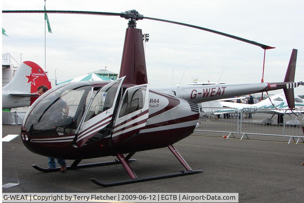 G-WEAT, 2009 Robinson R44 Raven II C/N 12722, Robinson R44 exhibited at 2009 AeroExpo at Wycombe Air Park