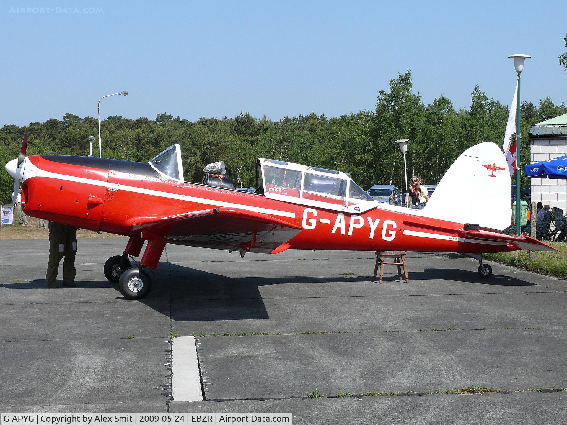 G-APYG, 1950 De Havilland DHC-1 Chipmunk T.10 C/N C1/0060, De Havilland Canada DHC-1 Chipmunk G-APYG sitting on a chair for some tailwheelmaintenance 