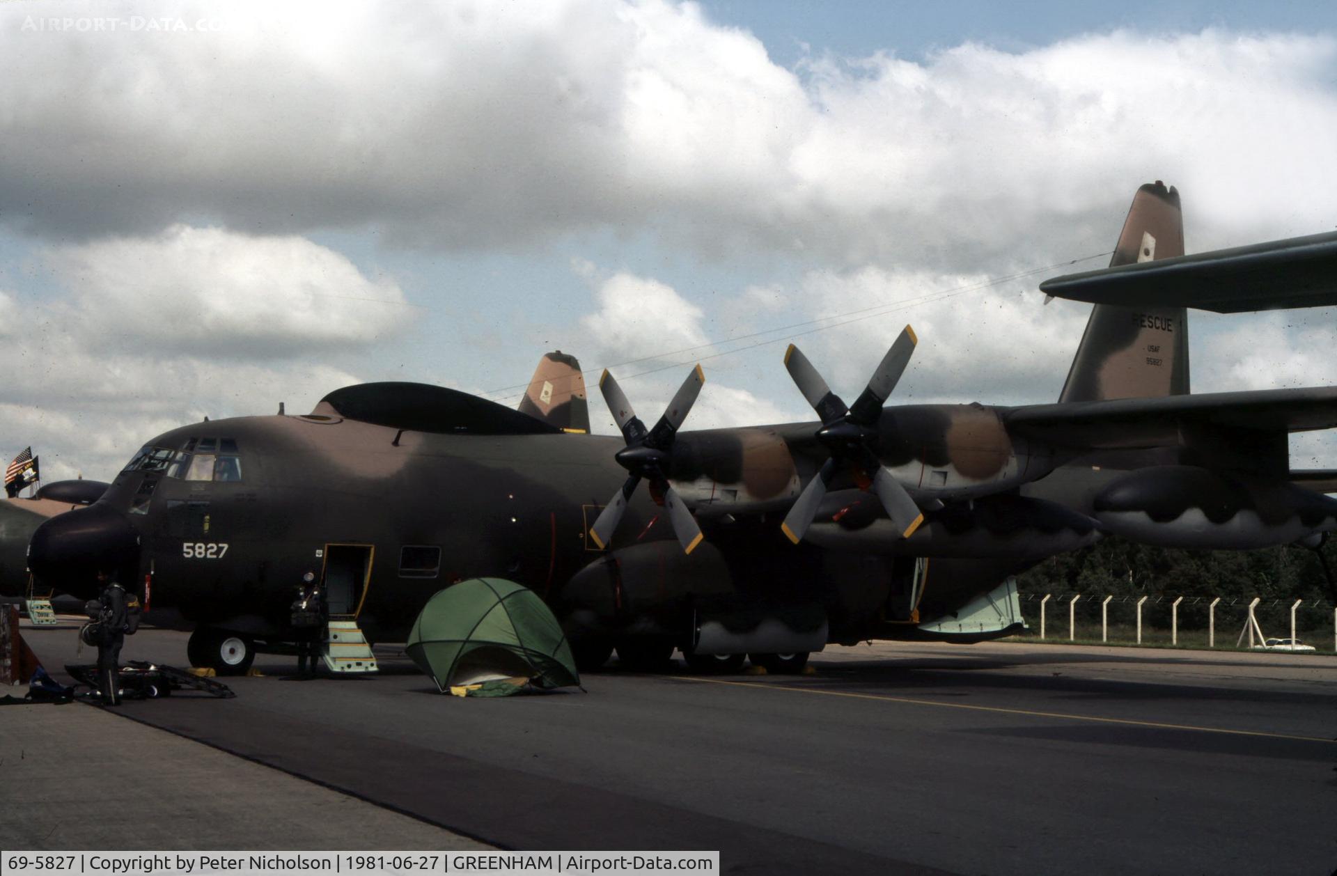 69-5827, 1969 Lockheed HC-130N Hercules C/N 382-4376, HC-130N Hercules of 67 ARRS on display at the 1981 Intnl Air Tattoo at RAF Greenham Common.