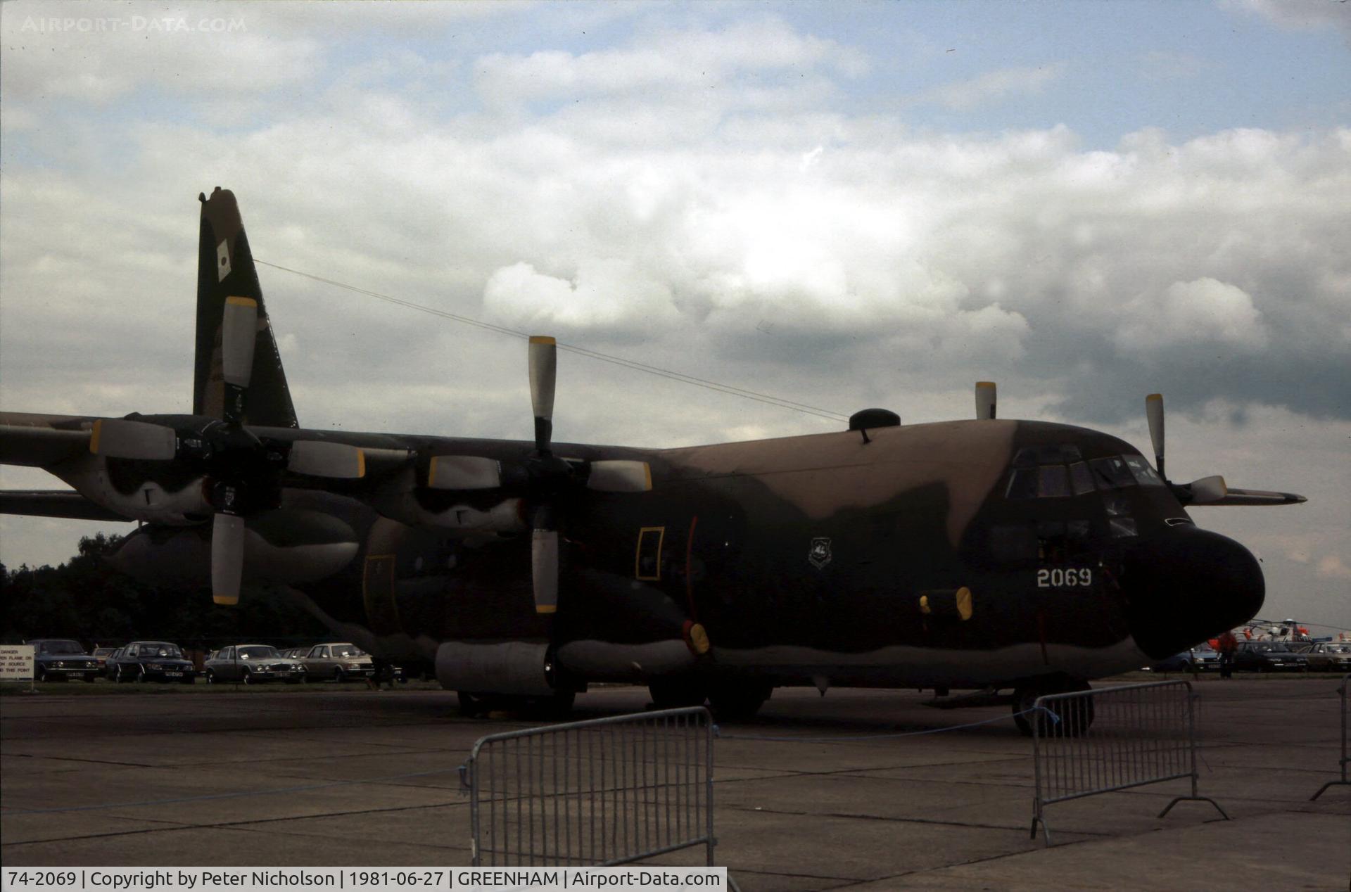 74-2069, 1974 Lockheed C-130H Hercules C/N 382-4699, C-130H Hercules of 463rd Tactical Airlift Wing on display at the 1981 Intnl Air Tattoo at RAF Greenham Common.