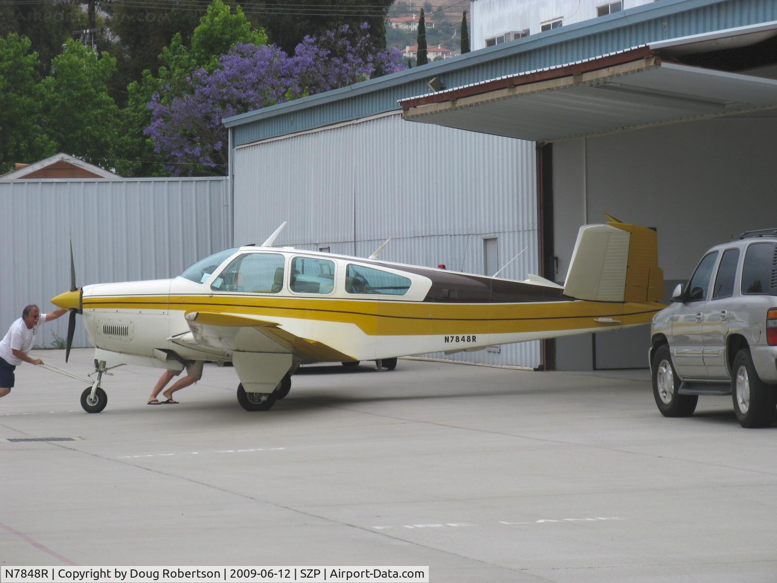 N7848R, 1968 Beech V35A Bonanza C/N D-8904, 1968 Beech V35A BONANZA, Continental IO-550 300 Hp upgrade, push into hangar