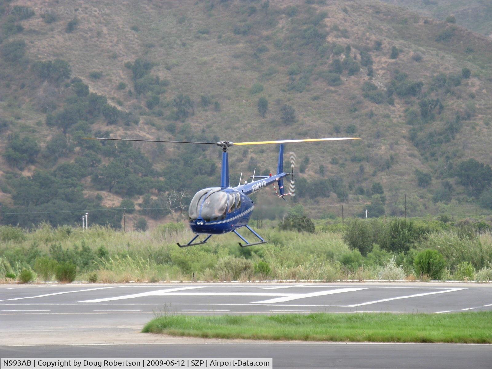 N993AB, Robinson R44 Raven II C/N 12721, 2009 Robinson R44 RAVEN II, Lycoming IO-540 derated to 245 Hp for 5 minutes, 205 Hp continuous, takeoff from SZP's Helipad