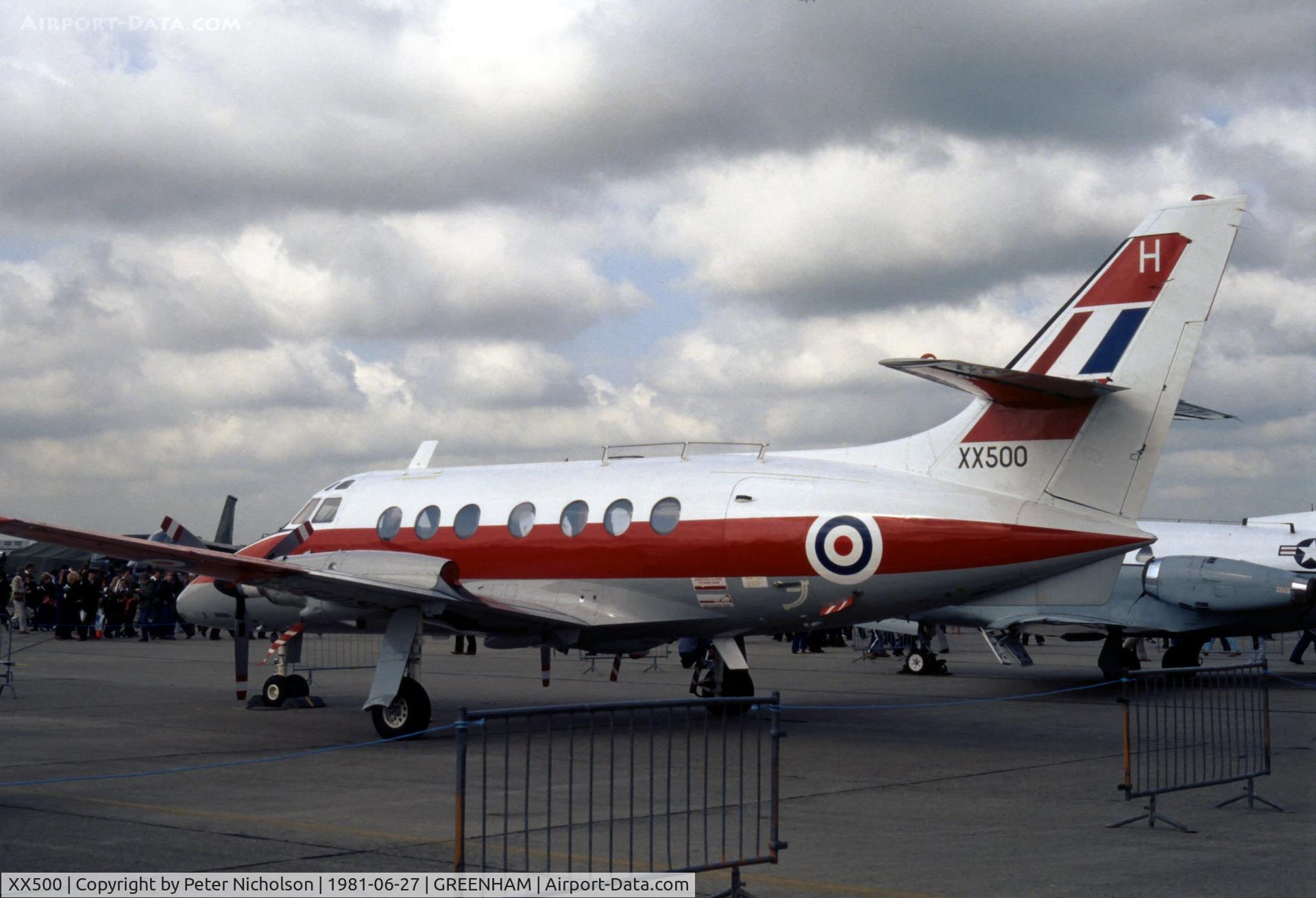 XX500, 1976 Scottish Aviation HP-137 Jetstream T.1 C/N 426, Jetstream T.1 of 6 Flying Training School on display at the 1981 Intnl Air Tattoo at RAF Greenham Common.