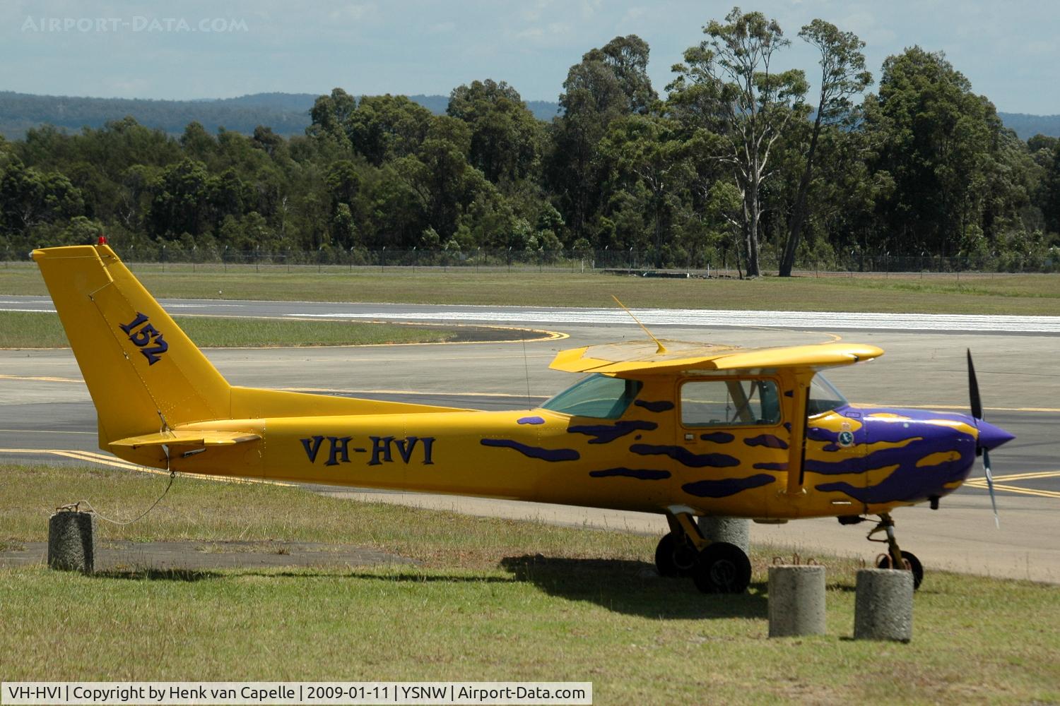 VH-HVI, Cessna 152 C/N 15281112, A Cessna 152 parked near the Fleet Air Arm Museum at HMAS Albatross near Nowra, Australia.