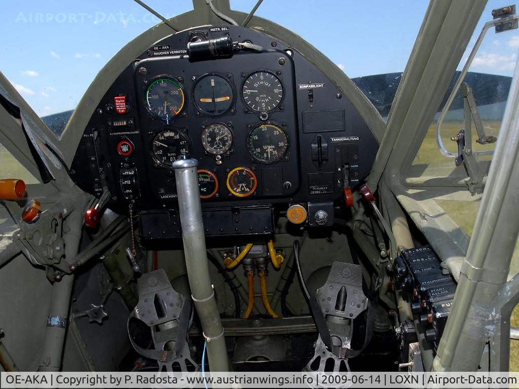 OE-AKA, 1942 Fieseler S-14B Storch (Fi-156C-3) C/N 3814, Cockpit of Fieseler Storch at LOXN 