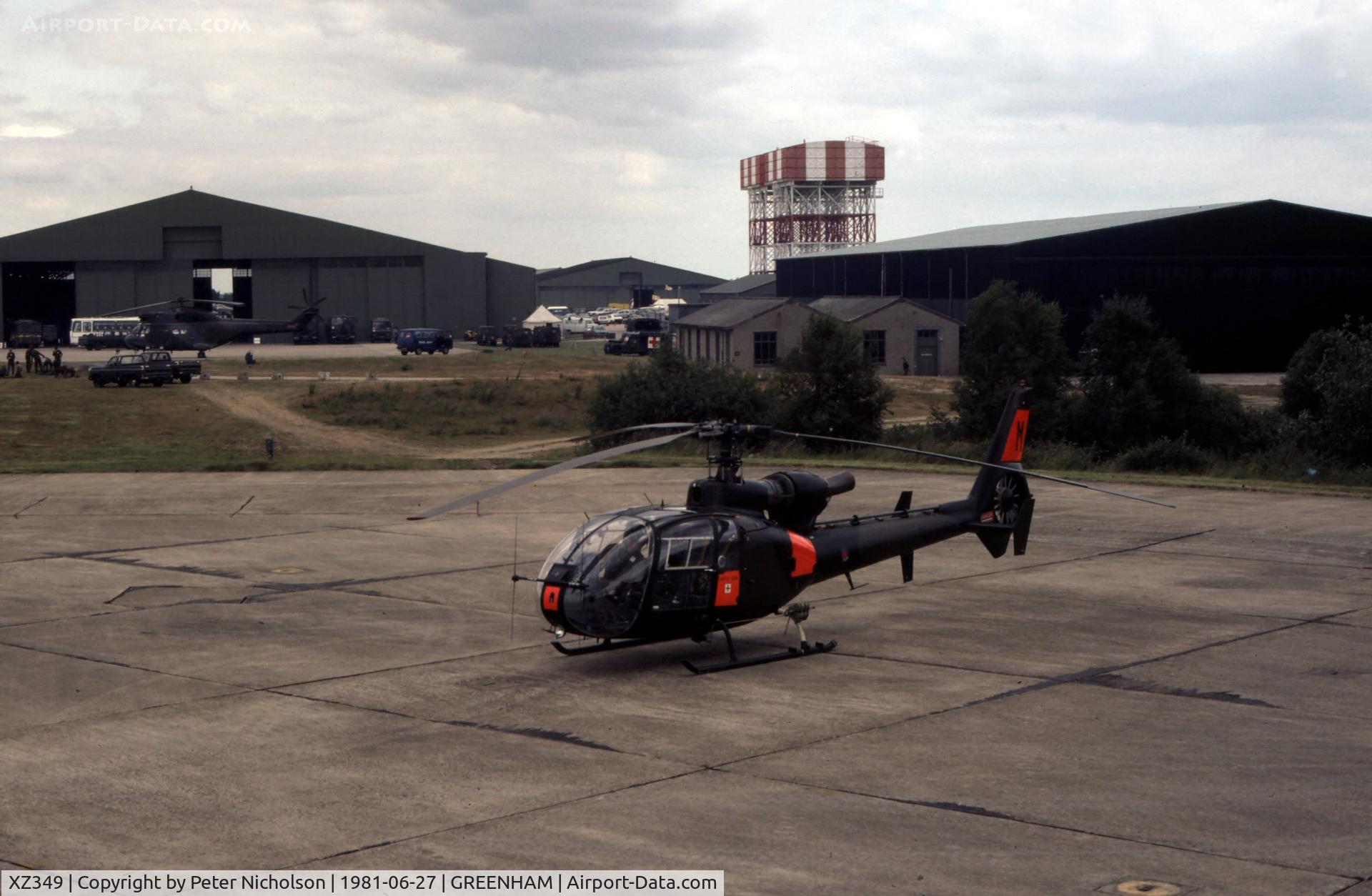 XZ349, 1978 Westland SA-341B Gazelle AH1 C/N 1720, Gazelle AH.1 of the Advanced Rotary Wing Squadron at the 1981 Intnl Air Tattoo at RAF Greenham Common.