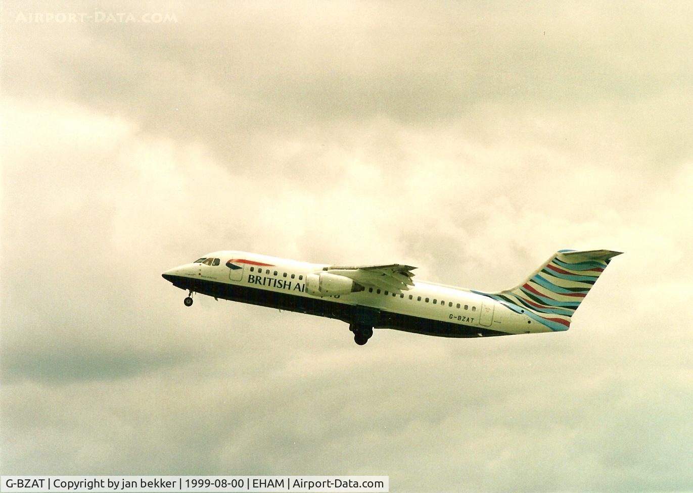 G-BZAT, 1997 British Aerospace Avro 146-RJ100 C/N E3320, Just after take off from Schiphol in august 1999