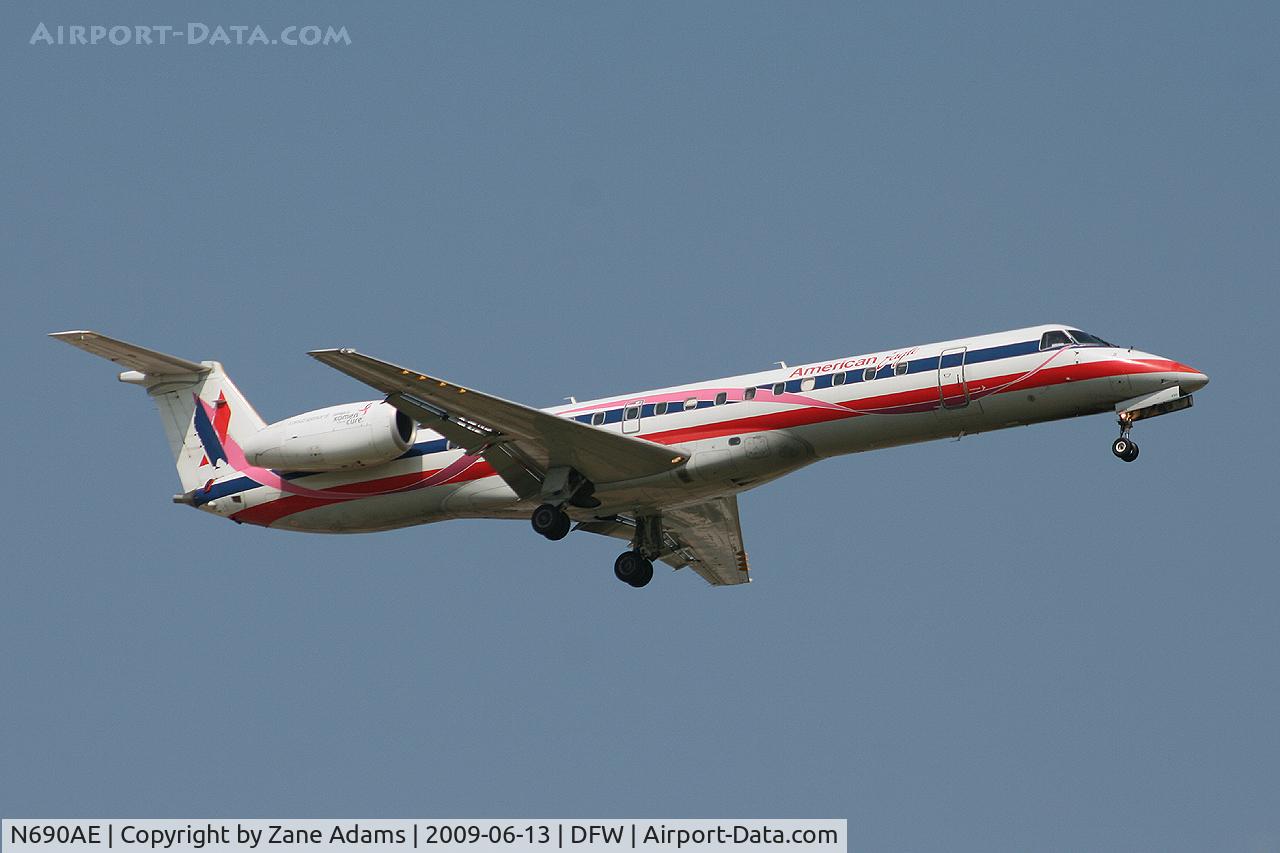 N690AE, 2004 Embraer ERJ-145LR (EMB-145LR) C/N 14500858, American Eagle at DFW - Special Paint - Susan G. Komen Race for the Cure