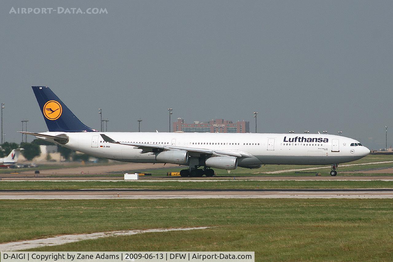 D-AIGI, 1994 Airbus A340-311 C/N 053, Lufthansa A340 Departing DFW