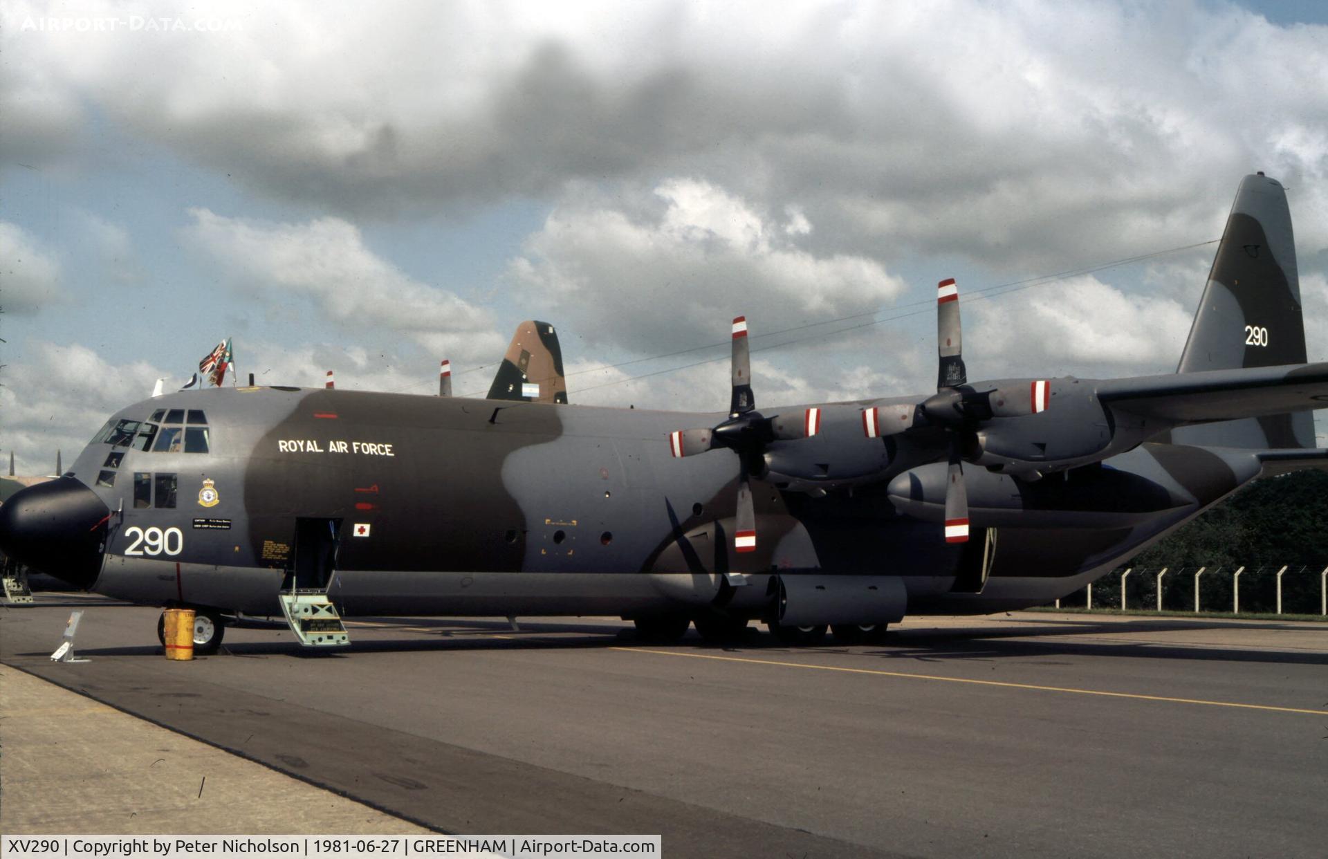 XV290, 1967 Lockheed C-130K Hercules C.3 C/N 382-4254, Hercules C.3 of the Lyneham Transport Wing on display at the 1981 Intnl Air Tattoo at RAF Greenham Common.