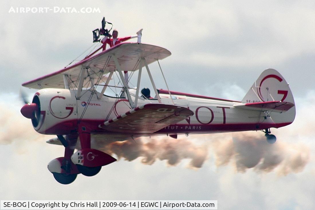 SE-BOG, 1942 Boeing N2S-3 Kaydet (B75N1) C/N 75-7128, Team Guinot Boeing Stearman displaying at the Cosford Air Show