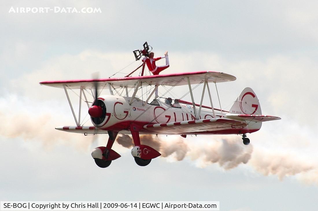 SE-BOG, 1942 Boeing N2S-3 Kaydet (B75N1) C/N 75-7128, Team Guinot Boeing Stearman displaying at the Cosford Air Show