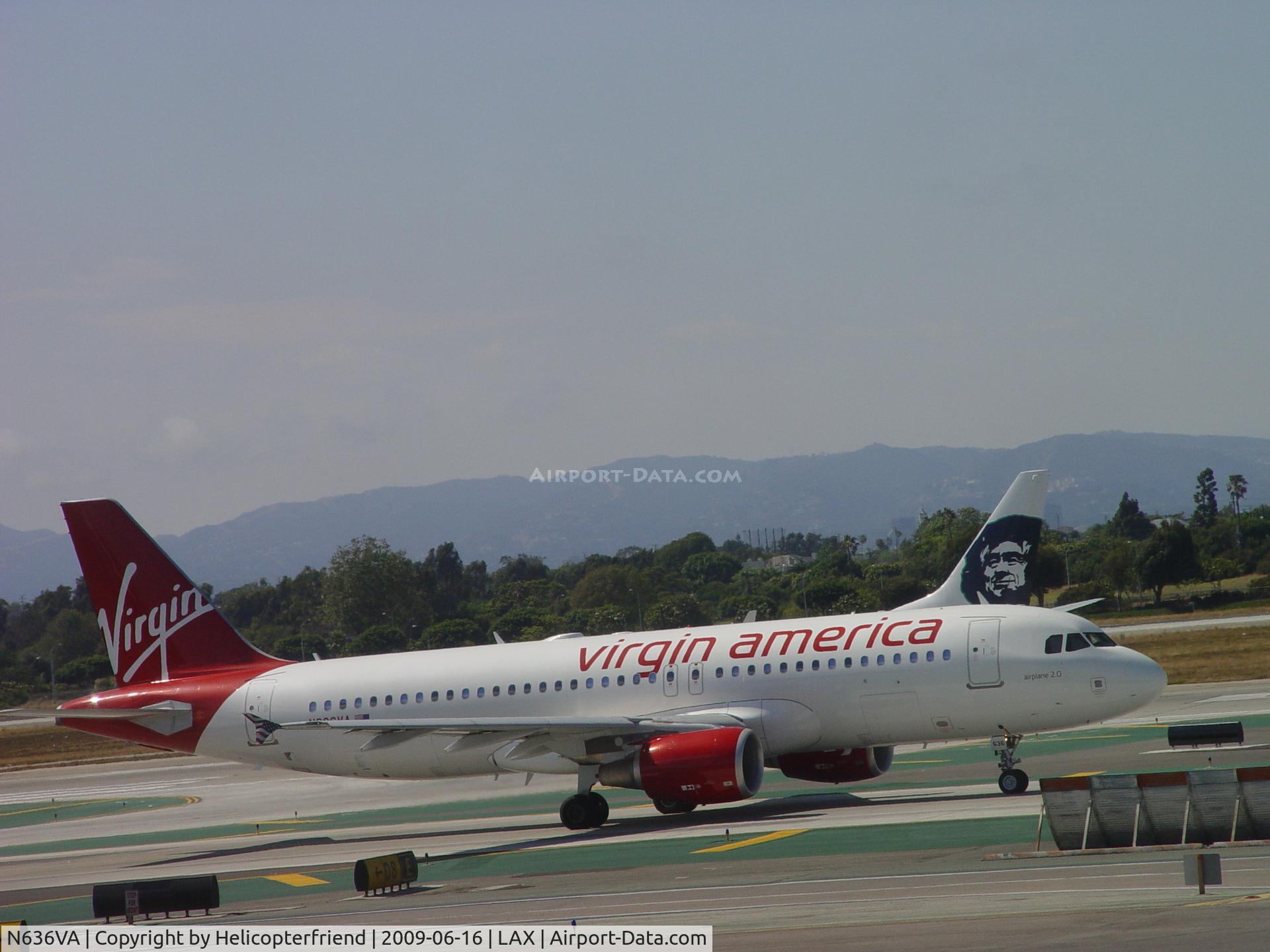 N636VA, 2008 Airbus A320-214 C/N 3460, Taxiing past Alaska Airline N627AS taking off