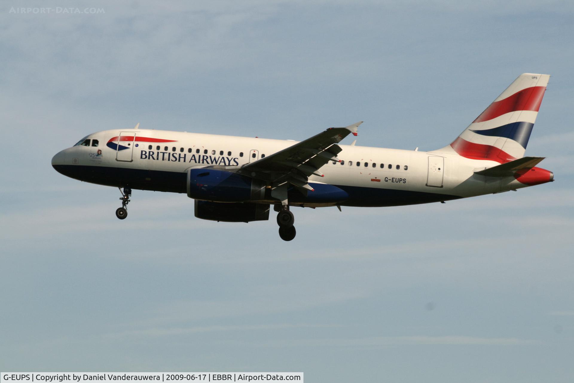 G-EUPS, 2000 Airbus A319-131 C/N 1338, arrival of flight BA388 to rwy 25L