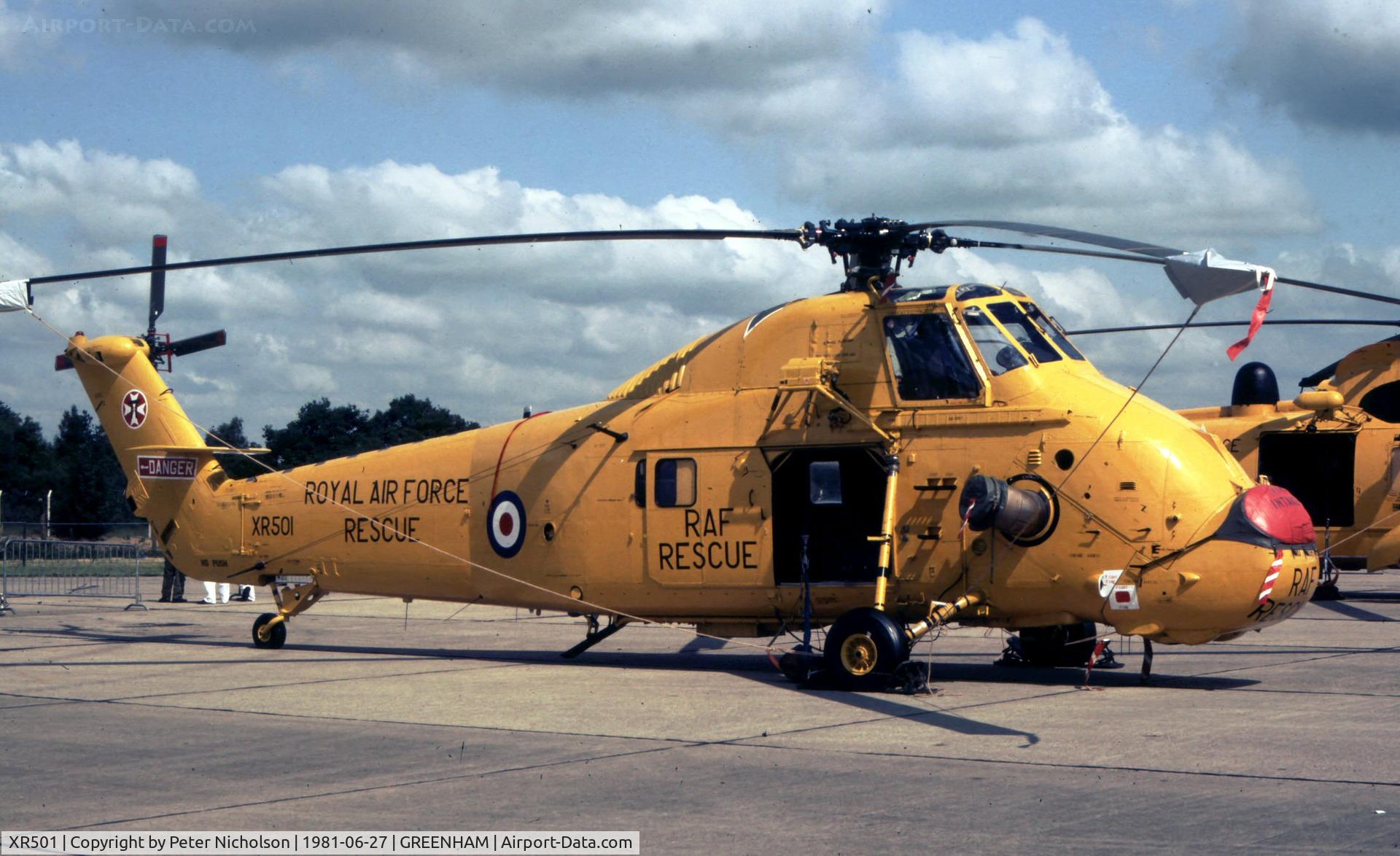 XR501, 1963 Westland Wessex HC.2 C/N WA126, Wessex HAR.2 of 22 Squadron on display at the 1981 Intnl Air Tattoo at RAF Greenham Common.