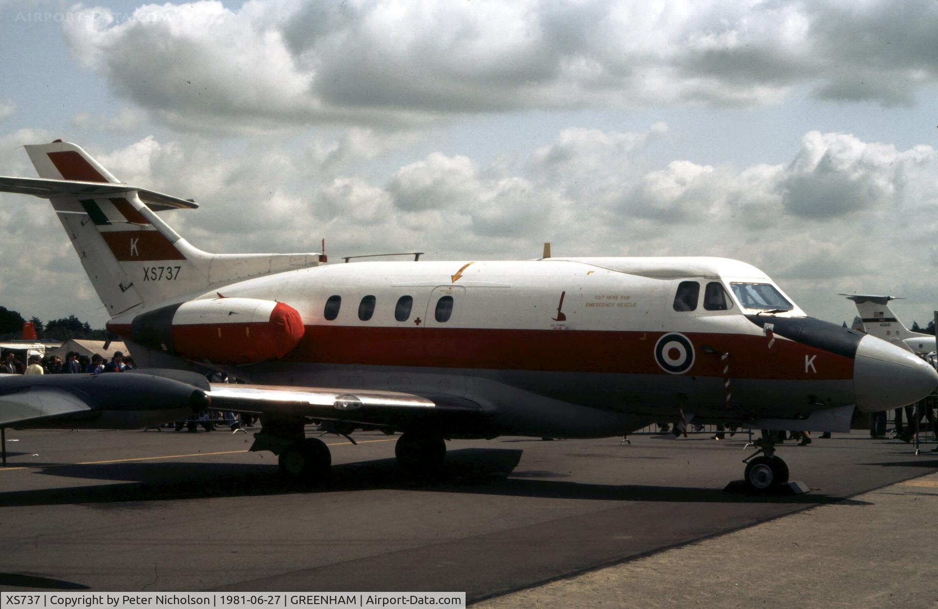XS737, 1966 Hawker Siddeley HS.125 Dominie T.1 C/N 25076, Dominie T.1 of 6 Flying Training School on display at the 1981 Intnl Air Tattoo at RAF Greenham Common.