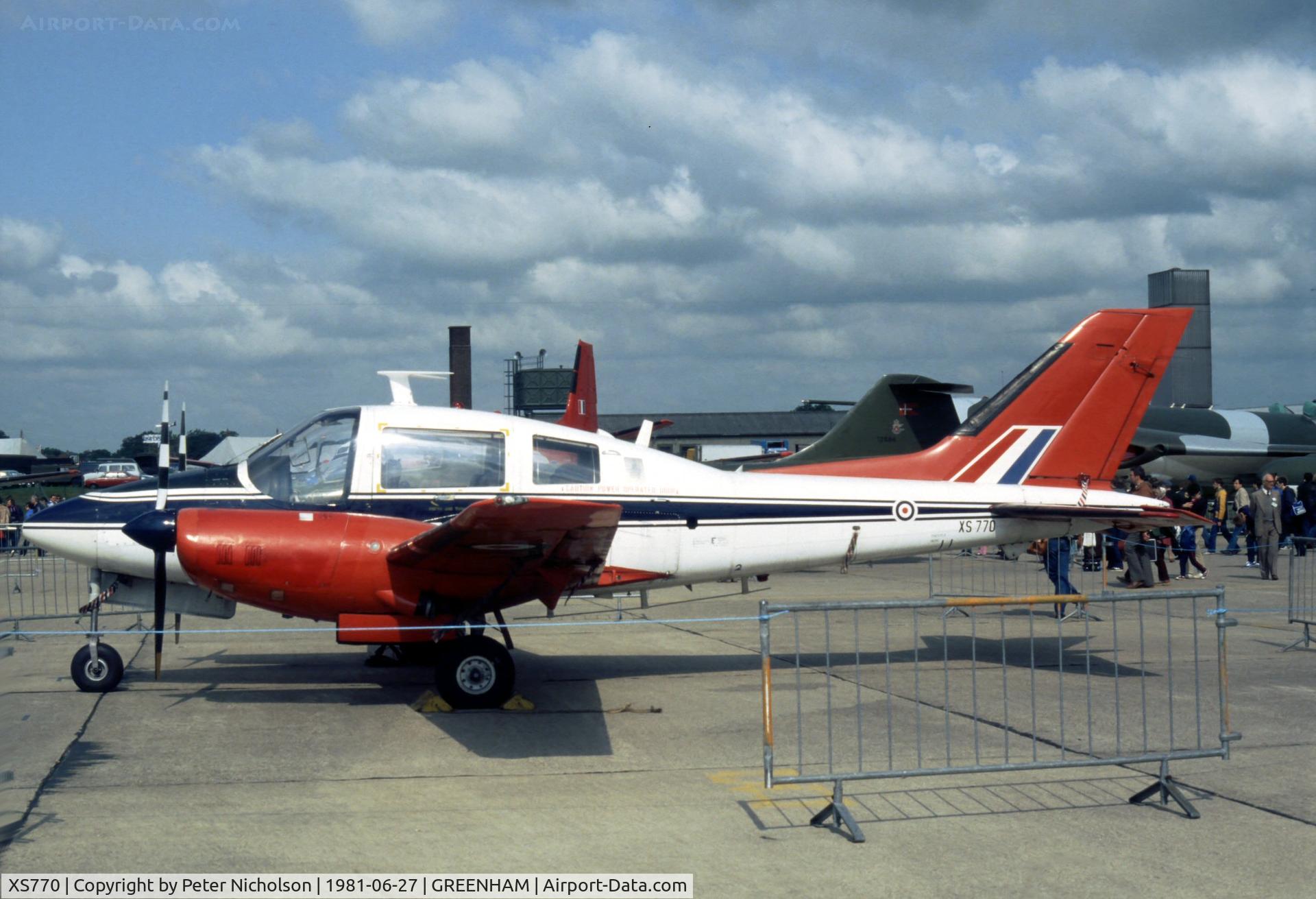 XS770, 1965 Beagle B-206R Basset CC.1 C/N B014, Basset CC.1 of the Empire Test Pilots School at Boscombe Down on display at the 1981 Intnl Air Tattoo at RAF Greenham Common.