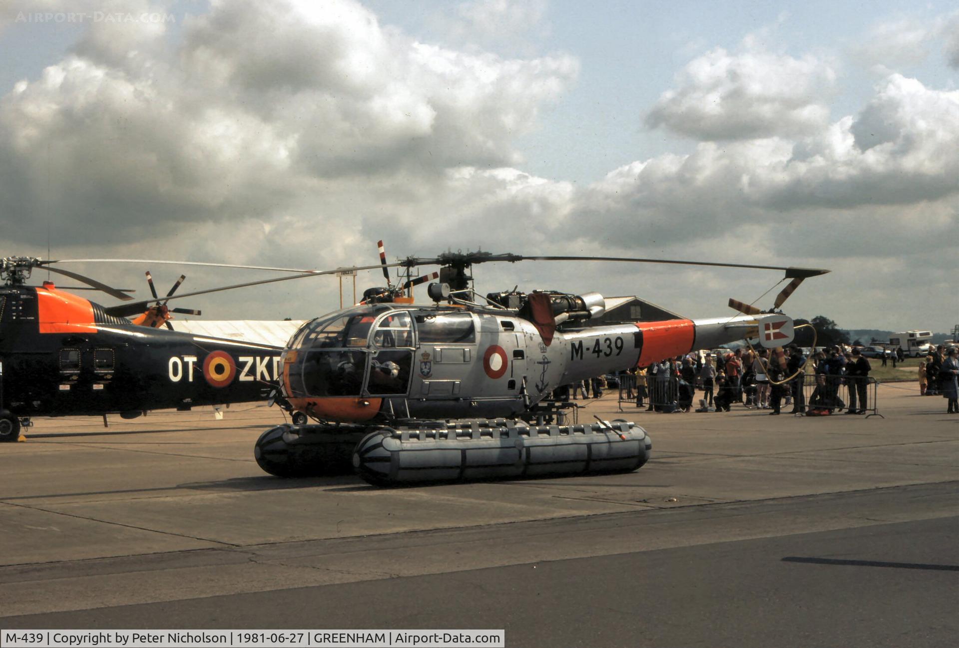 M-439, 1967 Sud SE-3160 Alouette III C/N 1439, Alouette III of Esk 722 Royal Danish Air Force on display at the 1981 Intnl Air Tattoo at RAF Greenham Common.