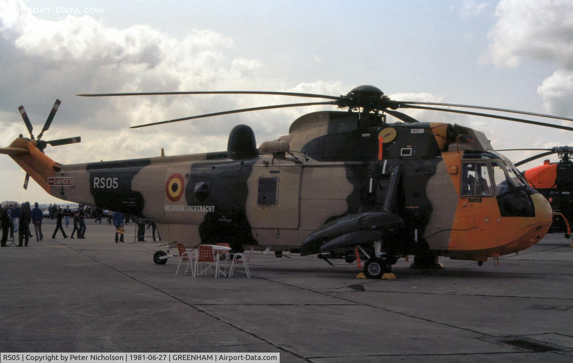 RS05, 1976 Westland Sea King Mk.48 C/N WA835, Sea King Mk48 of 40 Squadron Belgian Air Force on display at the 1981 Intnl Air Tattoo at RAF Greenham Common.