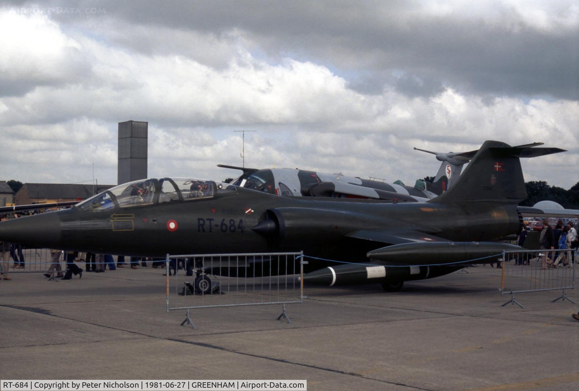RT-684, 1963 Lockheed TF-104G Starfighter C/N 583C-5528, TF-104G Starfighter of Esk 726 Royal Danish Air Force on display at the 1981 Intnl Air Tattoo at RAF Greenham Common.