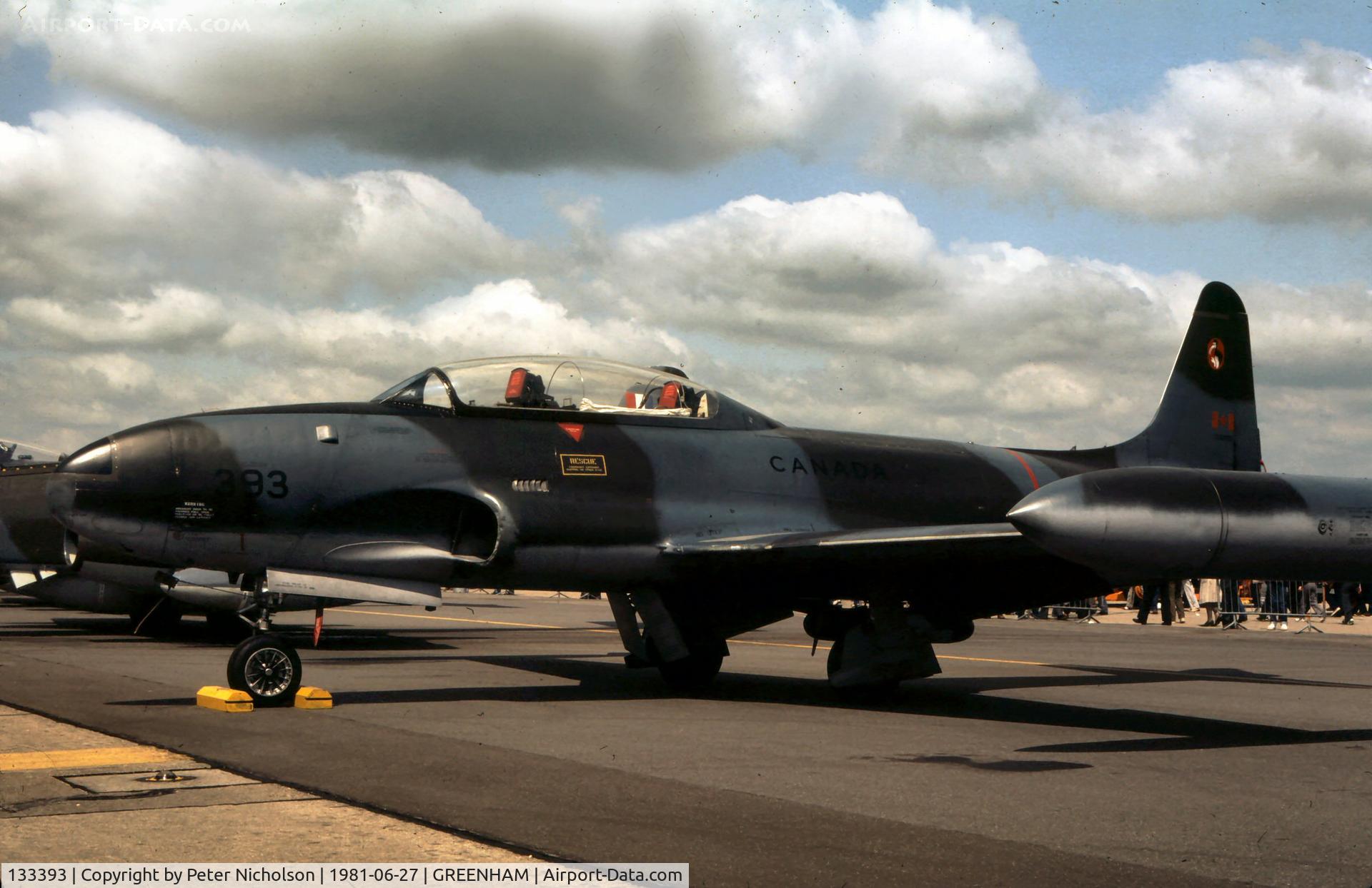 133393, 1970 Canadair CT-133 Silver Star C/N T33-393, CT-133 Silver Star of 1 Canadian Air Group on display at the 1981 Intnl Air Tattoo at RAF Greenham Common.