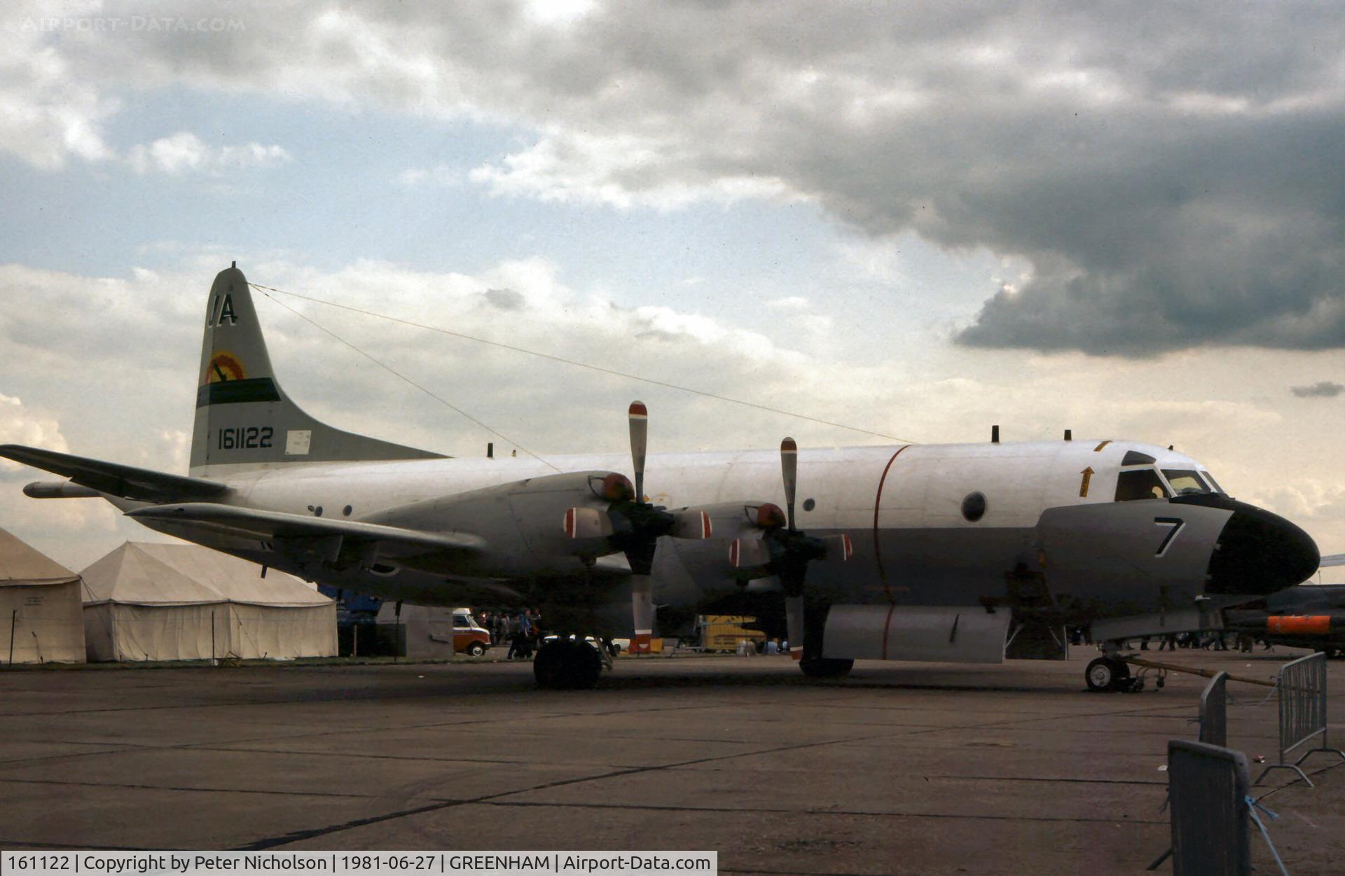 161122, 1980 Lockheed P-3C Orion C/N 285A-5701, P-3C Orion of Squadron VX-1 Air Test and Evaluation Squadron from NAS Patuxent River, Maryland on display at the 1981 Intnl Air Tattoo at RAF Greenham Common.