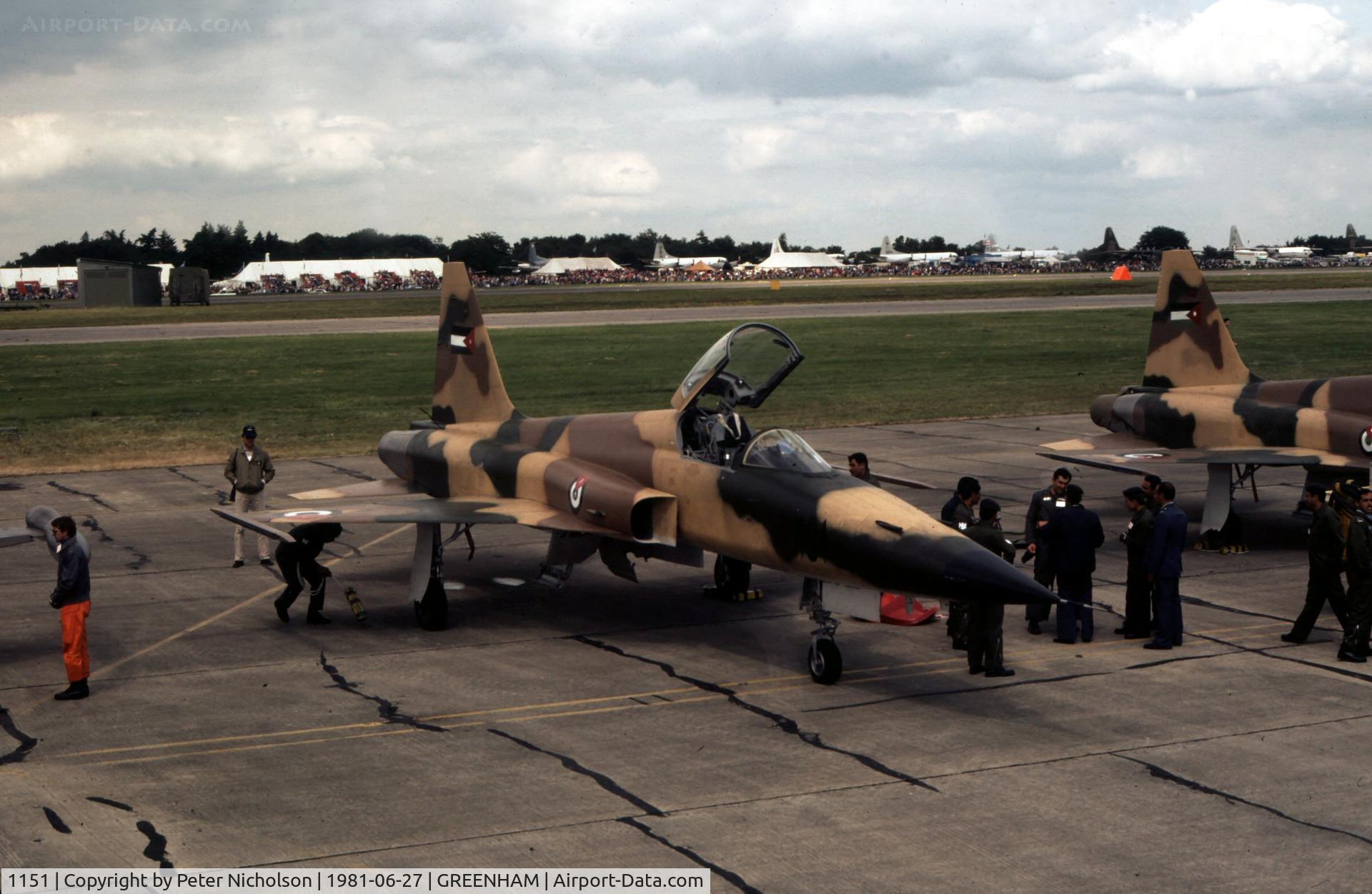 1151, 1978 Northrop F-5E Tiger II C/N R.1379, F-5E Tiger II of 11 Squadron Royal Jordanian Air Force on display at the 1981 Intnl Air Tattoo at RAF Greenham Common.
