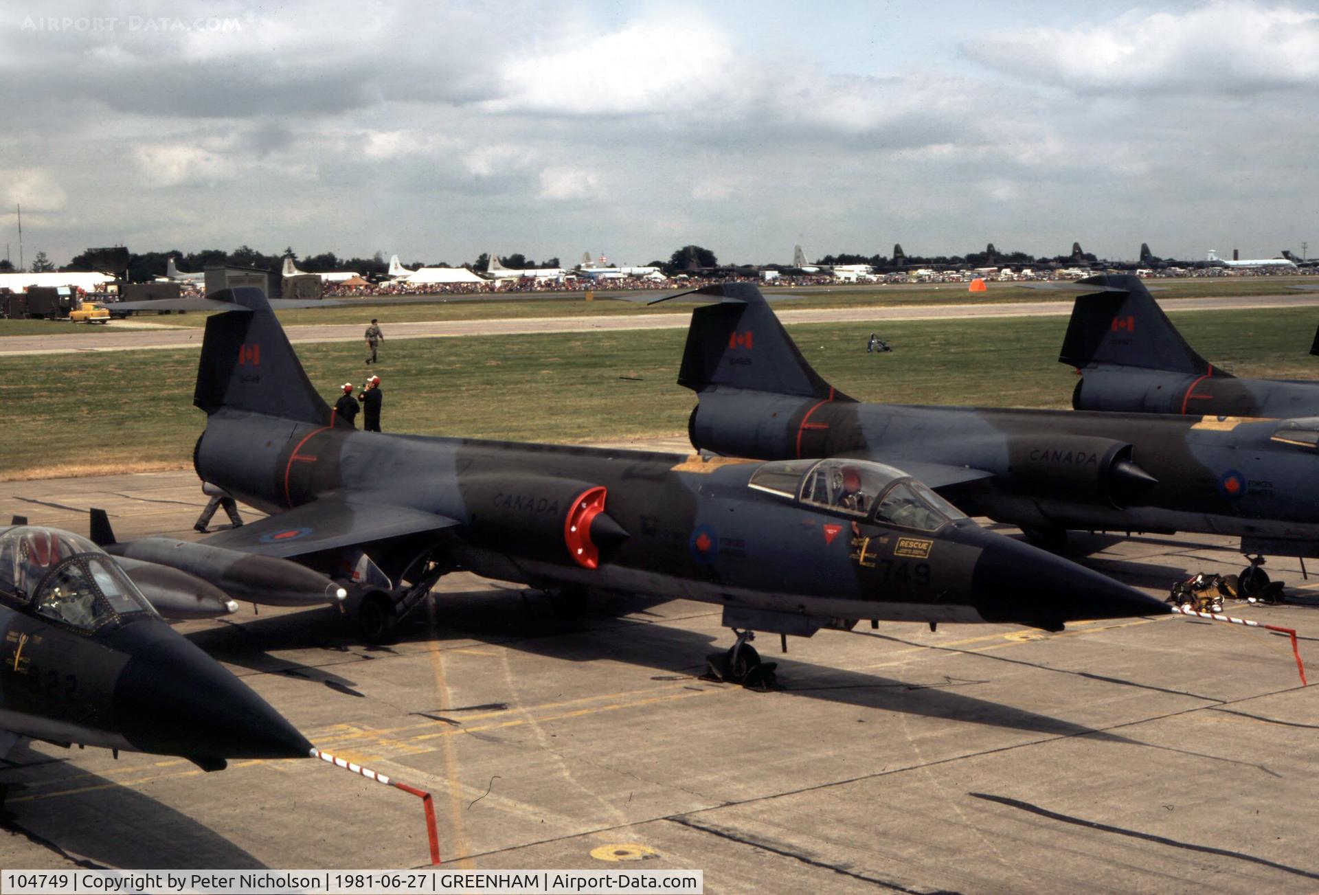 104749, Canadair CF-104 Starfighter C/N 683A-1049, CF-104 Starfighter of 1 Canadian Air Group on display at the 1981 Intnl Air Tattoo at RAF Greenham Common.