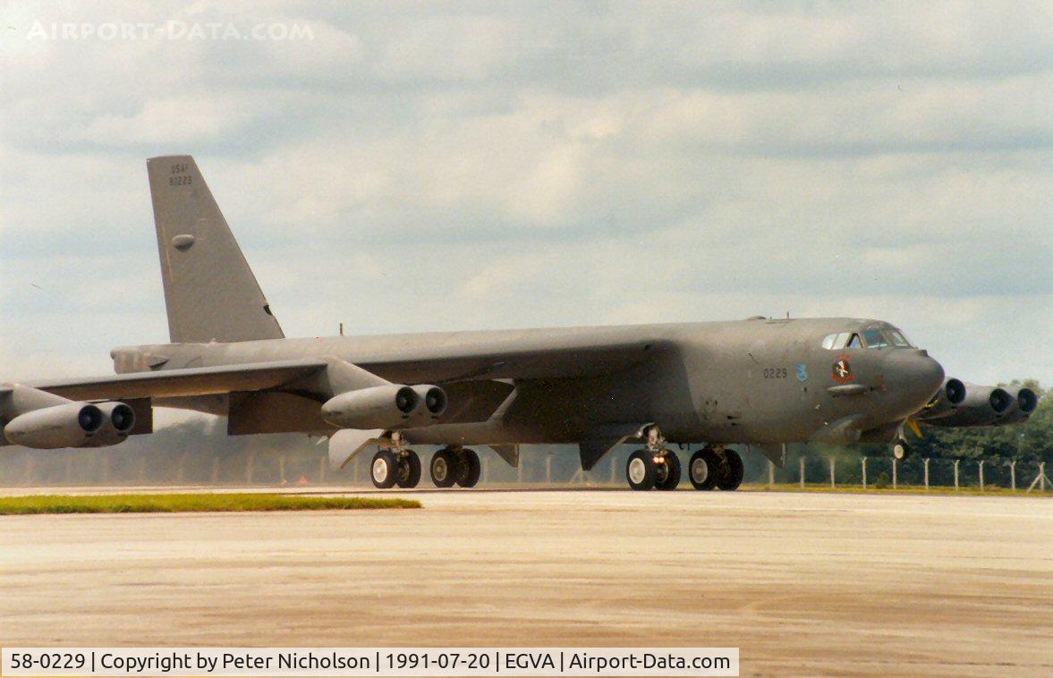 58-0229, 1958 Boeing B-52G Stratofortress C/N 464297, B-52G Stratofortress, callsign Shiva 31, of 340th Bomb Squadron/97th Bomb Wing at the 1991 Intnl Air Tattoo at RAF Fairford.