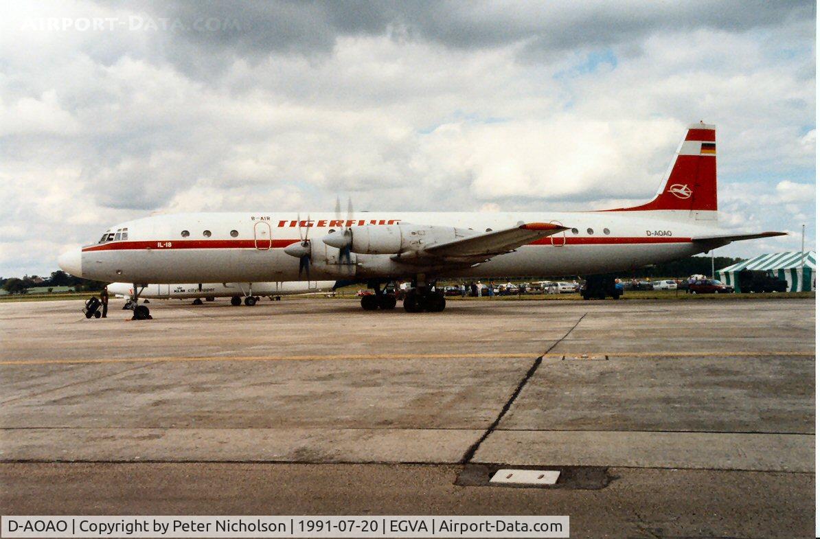 D-AOAO, Ilyushin Il-18D C/N 184007405, Another view of the Interflug Il-18 Coot at the 1991 Intnl Air Tattoo at RAF Fairford.