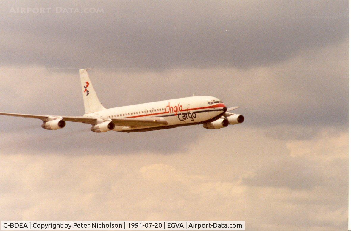 G-BDEA, 1967 Boeing 707-338C C/N 19296, A flypast by Anglo Cargo's Boeing 707 at the 1991 Intnl Air Tattoo at RAF Fairford.