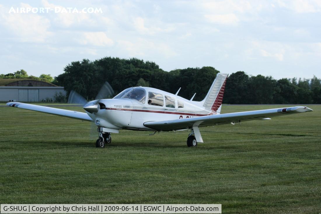 G-SHUG, 1977 Piper PA-28R-201T Cherokee Arrow III C/N 28R-7703048, visitor from Booker at the Cosford Air Show
