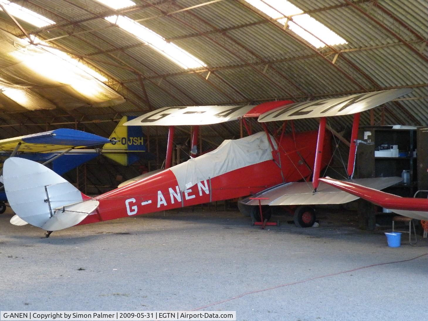 G-ANEN, 1942 De Havilland DH-82A Tiger Moth II C/N 85418, Tiger in the hangar at Enstone