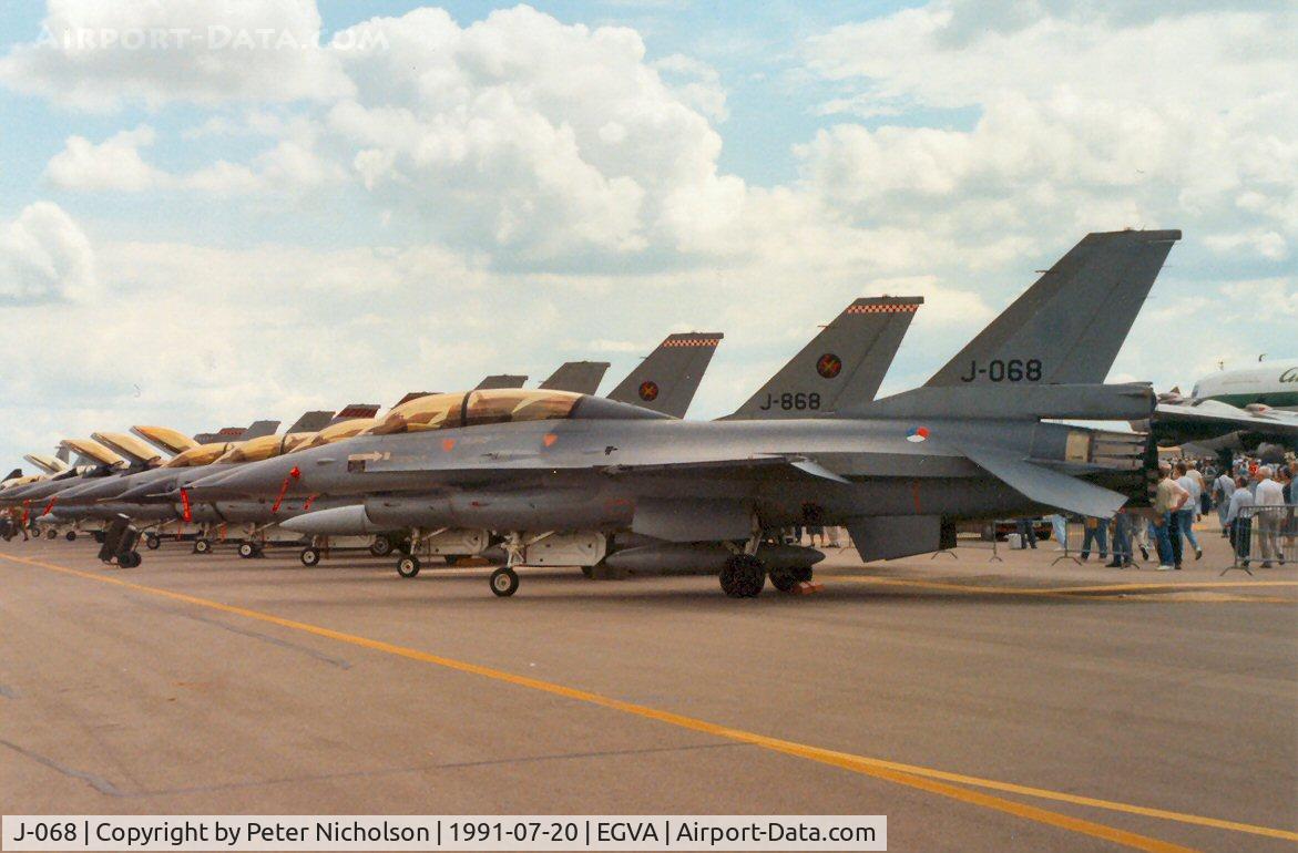 J-068, 1987 Fokker F-16B Fighting Falcon C/N 6E-37, F-16B Falcon of 312 Squadron Royal Netherlands Air Force on display at the 1991 Intnl Air Tattoo at RAF Fairford.