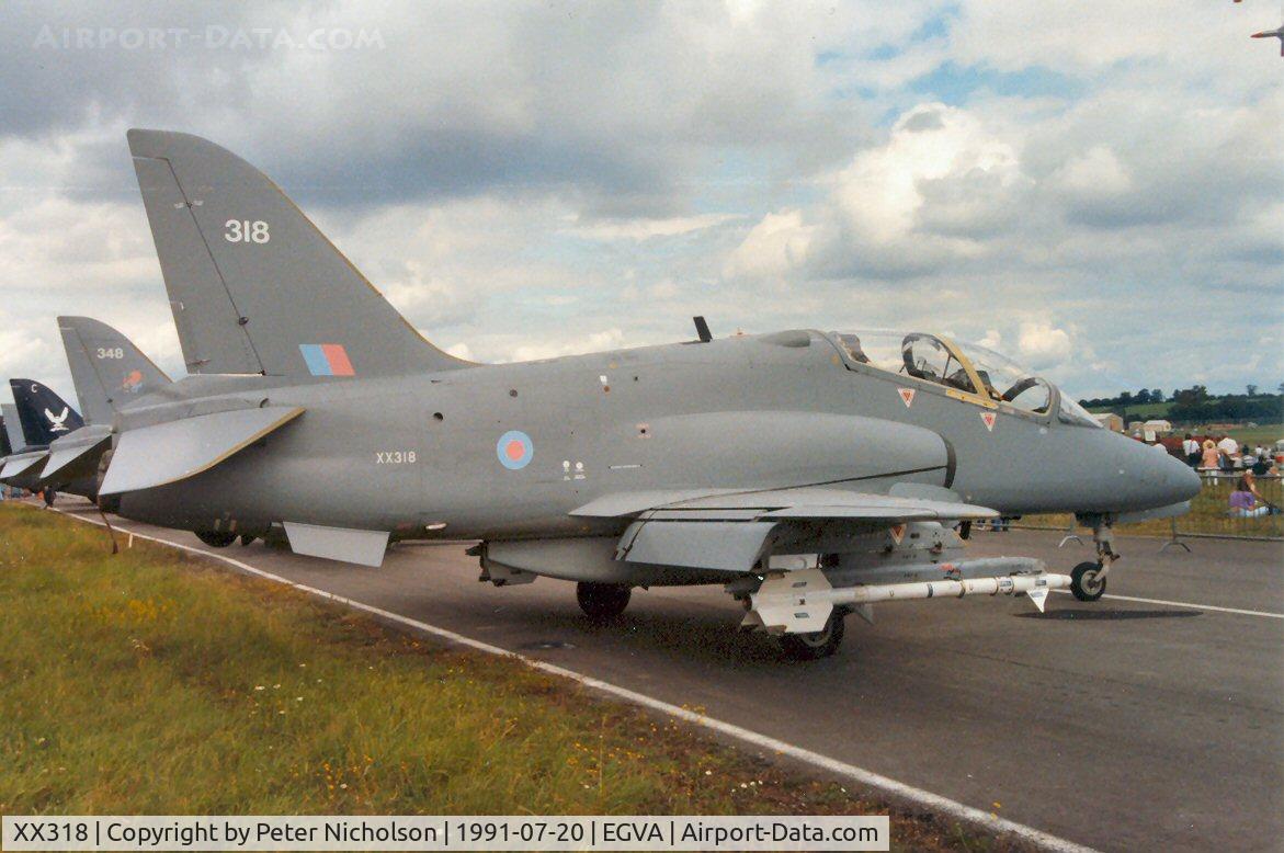 XX318, 1980 Hawker Siddeley Hawk T.1A C/N 160/312143, Hawk T.1A of 1 Tactical Weapons Unit on display at the 1991 Intnl Air Tattoo at RAF Fairford.