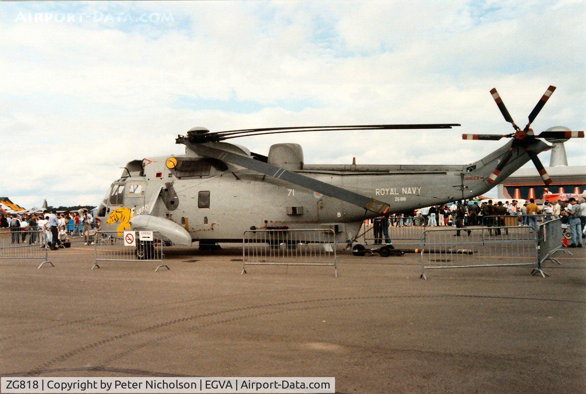 ZG818, 1990 Westland Sea King HAS.6 C/N WA999, Sea King HAS.6 of 814 Squadron at the Tiger Meet of the 1991 Intnl Air Tattoo at RAF Fairford.