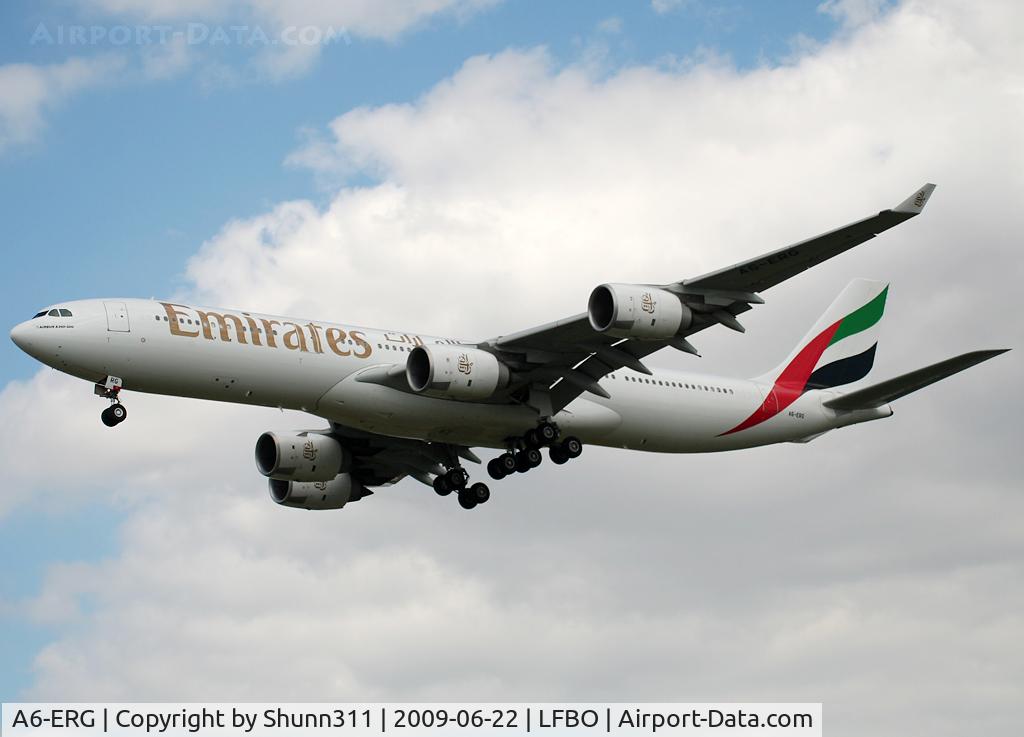 A6-ERG, Airbus A340-541 C/N 608, Landing rwy 32L for repair after a tail strike...