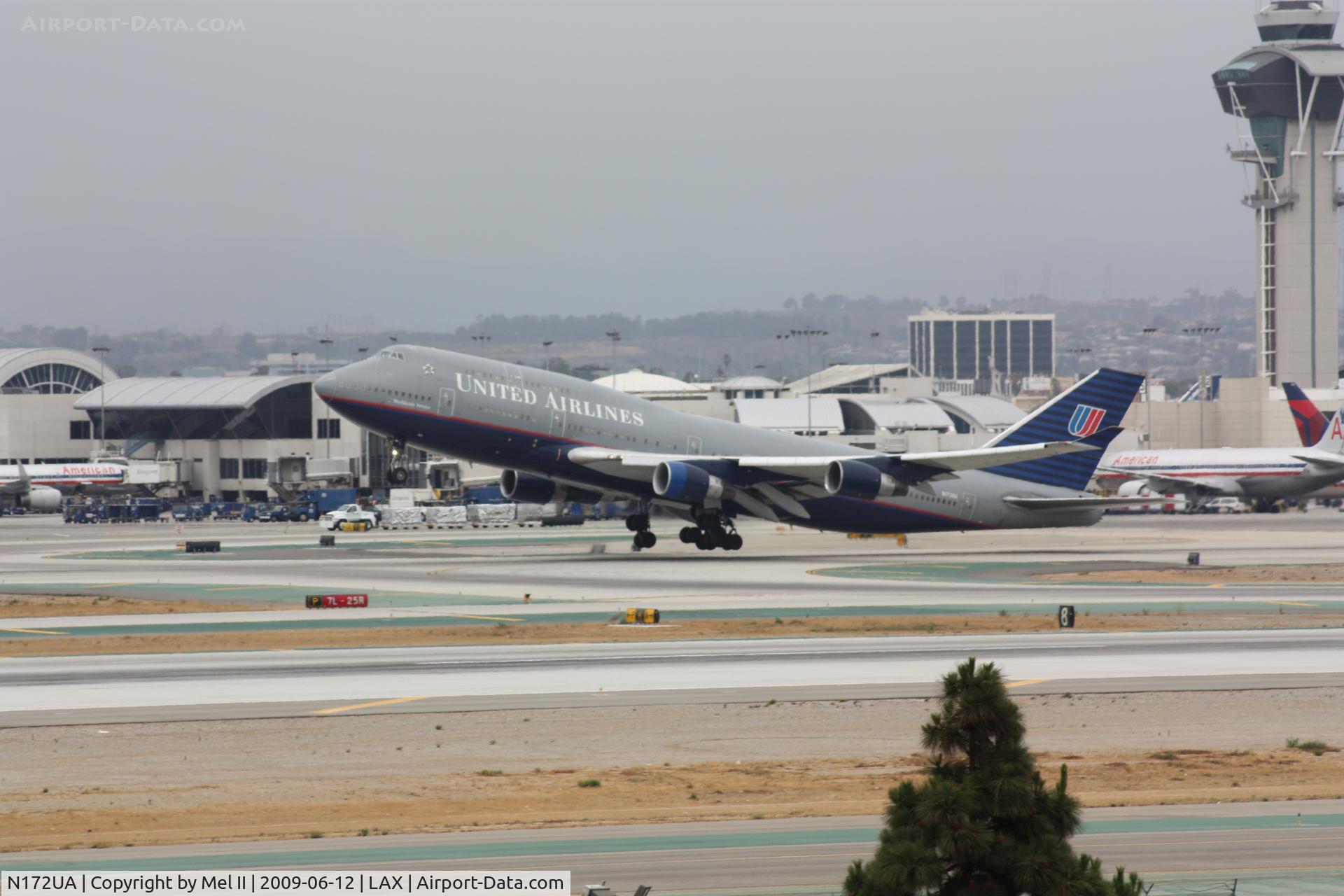N172UA, 1989 Boeing 747-422 C/N 24363, UAL891 - KLAX-RJAA - Departing RWY 25R