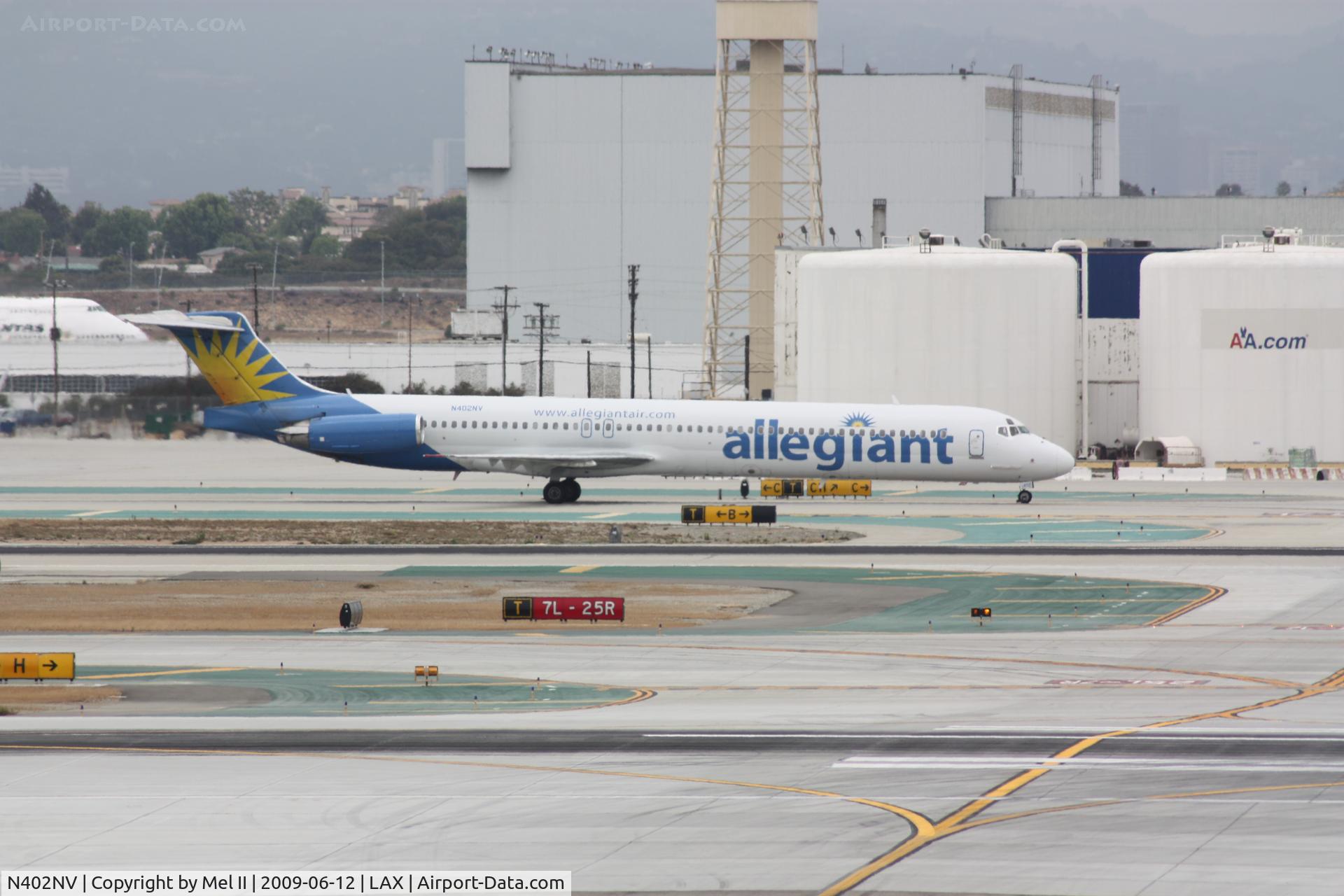N402NV, 1989 McDonnell Douglas MD-88 C/N 49763, AAY394 - KLAX-KGJT - Taxiing For Departure RWY 25R