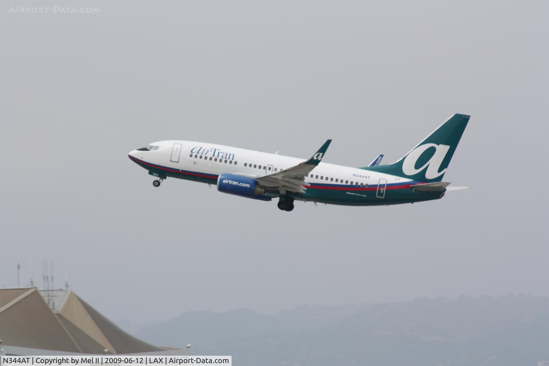 N344AT, 2008 Boeing 737-7BD C/N 36718, TRS123 - KLAX-KATL - Departing RWY 25R