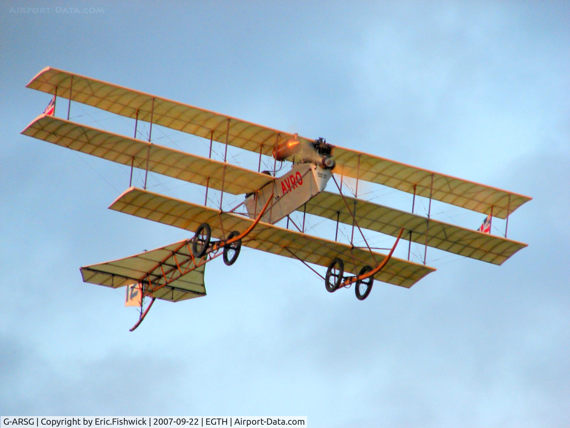 G-ARSG, 1964 Avro Roe Triplane Type IV replica C/N TRI.1, 44. BAPC-1 at Shuttleworth Collection Air Display- 105 hp and 45 mph