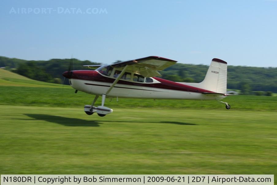 N180DR, Cessna 180H Skywagon C/N 18051762, Landing on 28 at the Beach City, Ohio Father's Day fly-in.