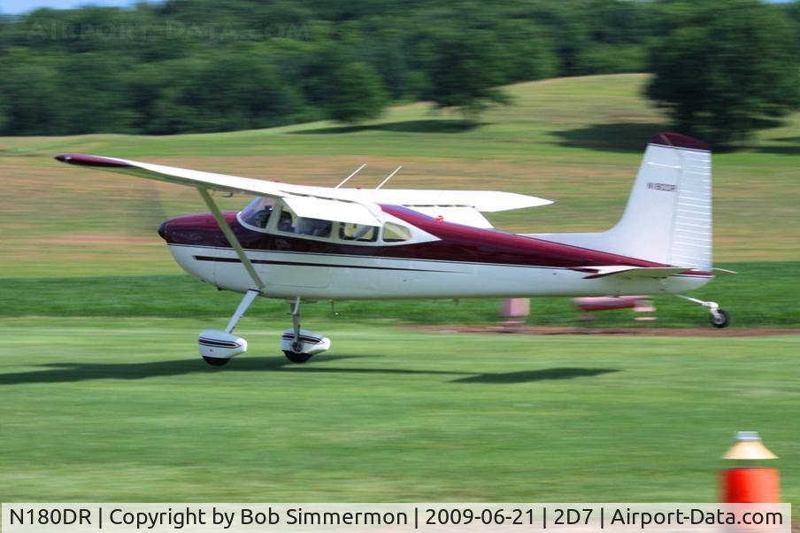 N180DR, Cessna 180H Skywagon C/N 18051762, Landing on 28 at the Beach City, Ohio Father's Day fly-in.