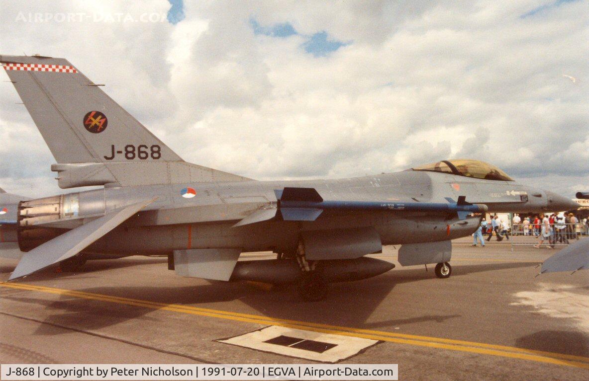 J-868, Fokker F-16A Fighting Falcon C/N 6D-85, F-16A Falcon of 312 Squadron Royal Netherlands Air Force at the 1991 Intnl Air Tattoo at RAF Fairford.