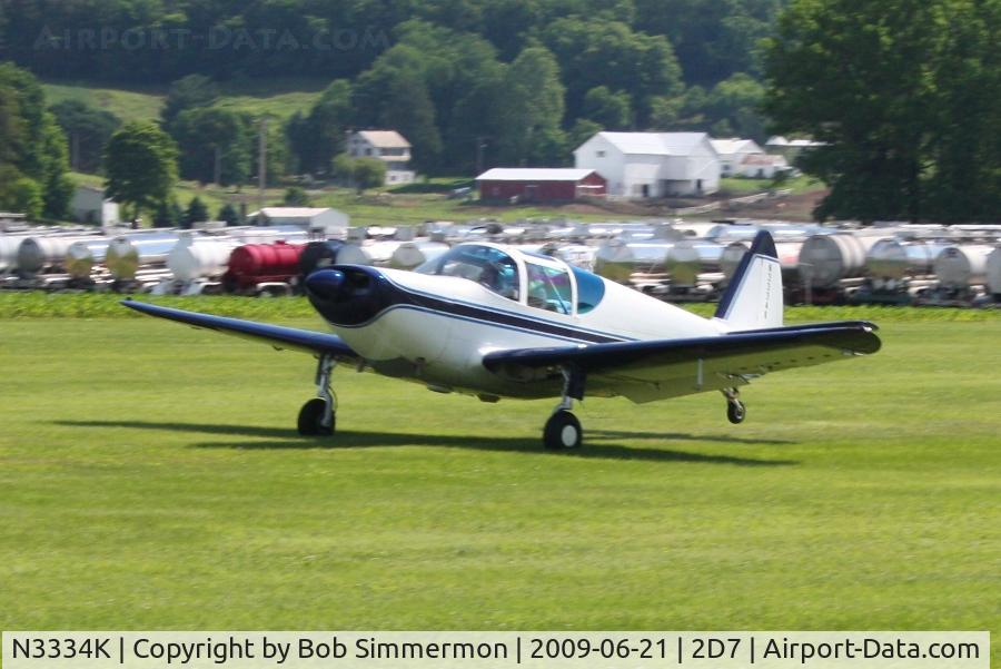 N3334K, 1946 Universal Globe GC-1B Swift C/N 1327, Departing 28 at the Beach City, Ohio Father's Day fly-in.