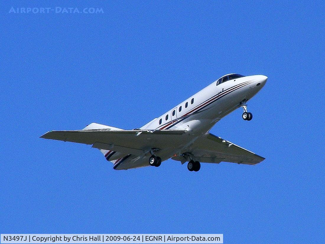 N3497J, 2008 Hawker Beechcraft 750 C/N HB-27, departing from Hawarden