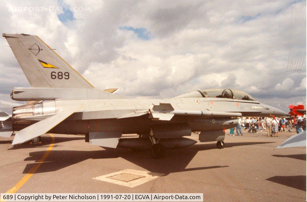 689, 1980 General Dynamics (Fokker) F-16B Fighting Falcon C/N 6L-8, F-16B Falcon of 338 Skv Royal Norwegian Air Force at the 1991 Intnl Air Tattoo at RAF Fairford.