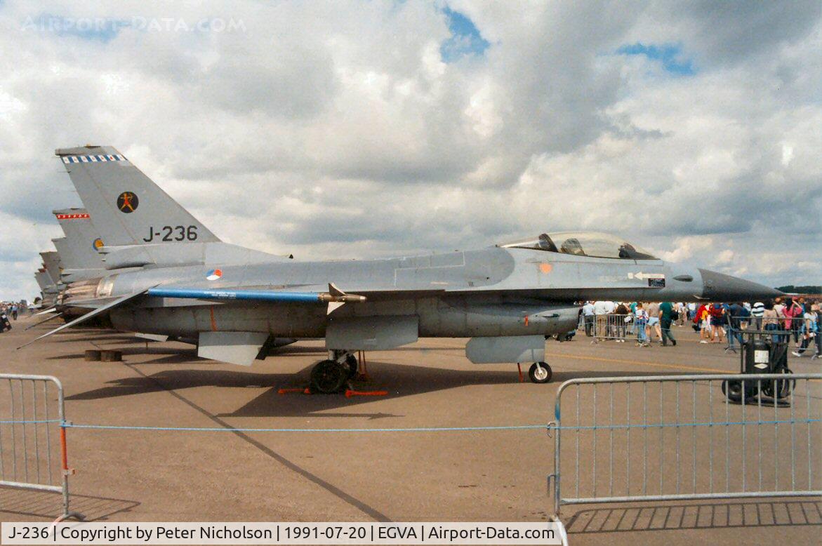 J-236, Fokker F-16A Fighting Falcon C/N 6D-25, F-16A Falcon of 323 Squadron Royal Netherlands Air Force at the 1991 Intnl Air Tattoo at RAF Fairford.