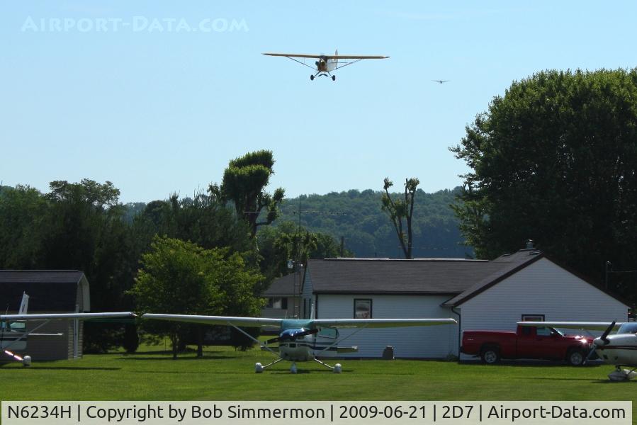 N6234H, 1946 Piper J3C-65 Cub C/N 19408, Final approach for 28 at Beach City during the Father's Day fly-in.